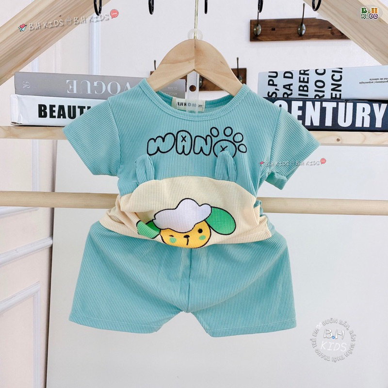 Bộ Cộc Tay Cho Bé, Bộ Tăm Lạnh Phối Màu Tai Cừu Đáng Yêu Cho Bé Trai Bé Gái Từ 7-16kg