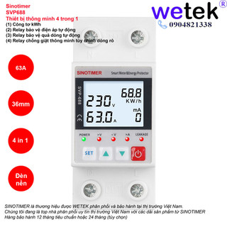 SVP688 Sinotimer Công tơ chống giật thông minh 4 TRONG 1 (công tơ + chống giật + bảo vệ áp + dòng), BH12T, 220V 63A