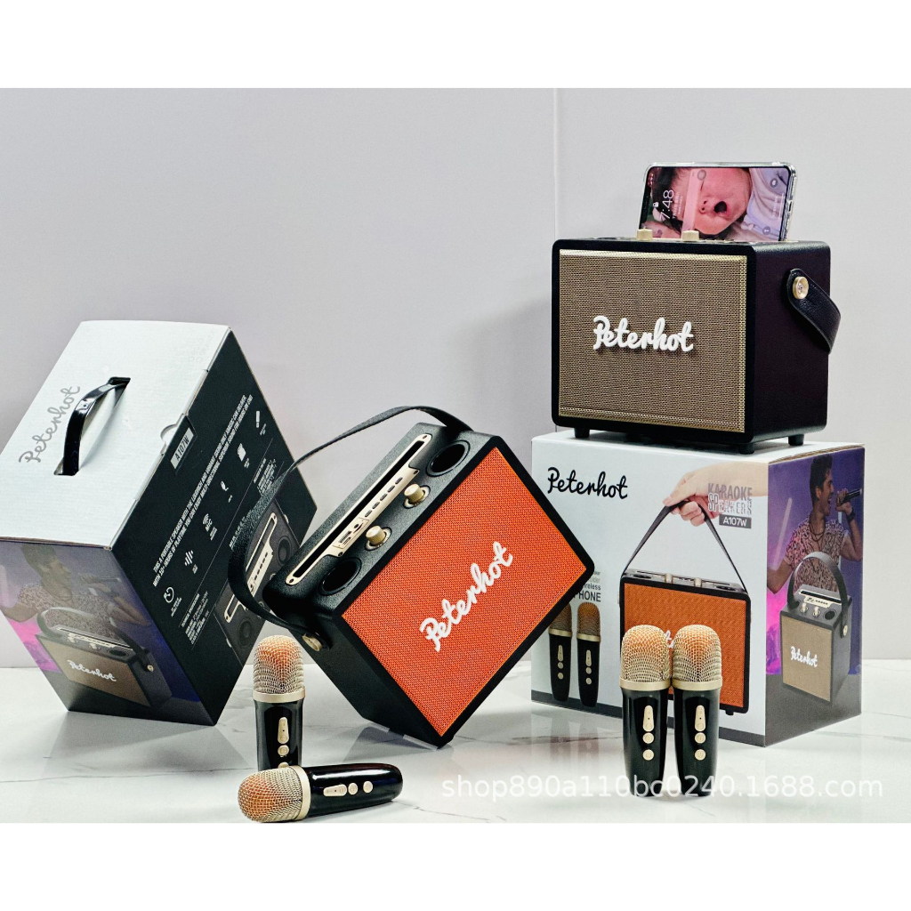 Loa Karaoke Bluetooth Peterhot A107W - Tặng Kèm 2 Mic Không Dây, Nghe Nhạc Cực Đã, Âm Bass Cực Mạnh. Bảo Hành 12 Tháng
