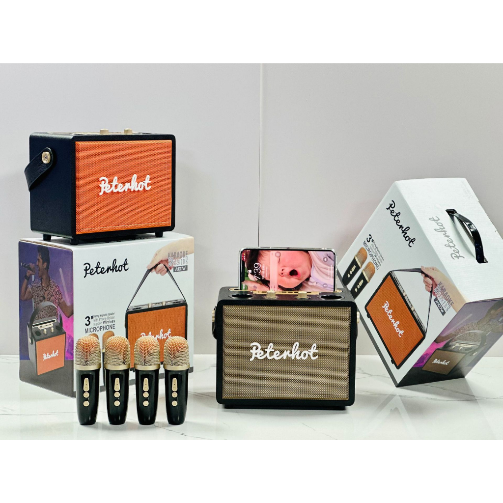 Loa Karaoke Bluetooth Peterhot A107W - Tặng Kèm 2 Mic Không Dây, Nghe Nhạc Cực Đã, Âm Bass Cực Mạnh. Bảo Hành 12 Tháng