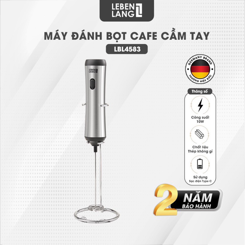 Máy đánh sữa tạo bọt cầm tay LEBEN LANG inox, kèm dây sạc - LBL4583