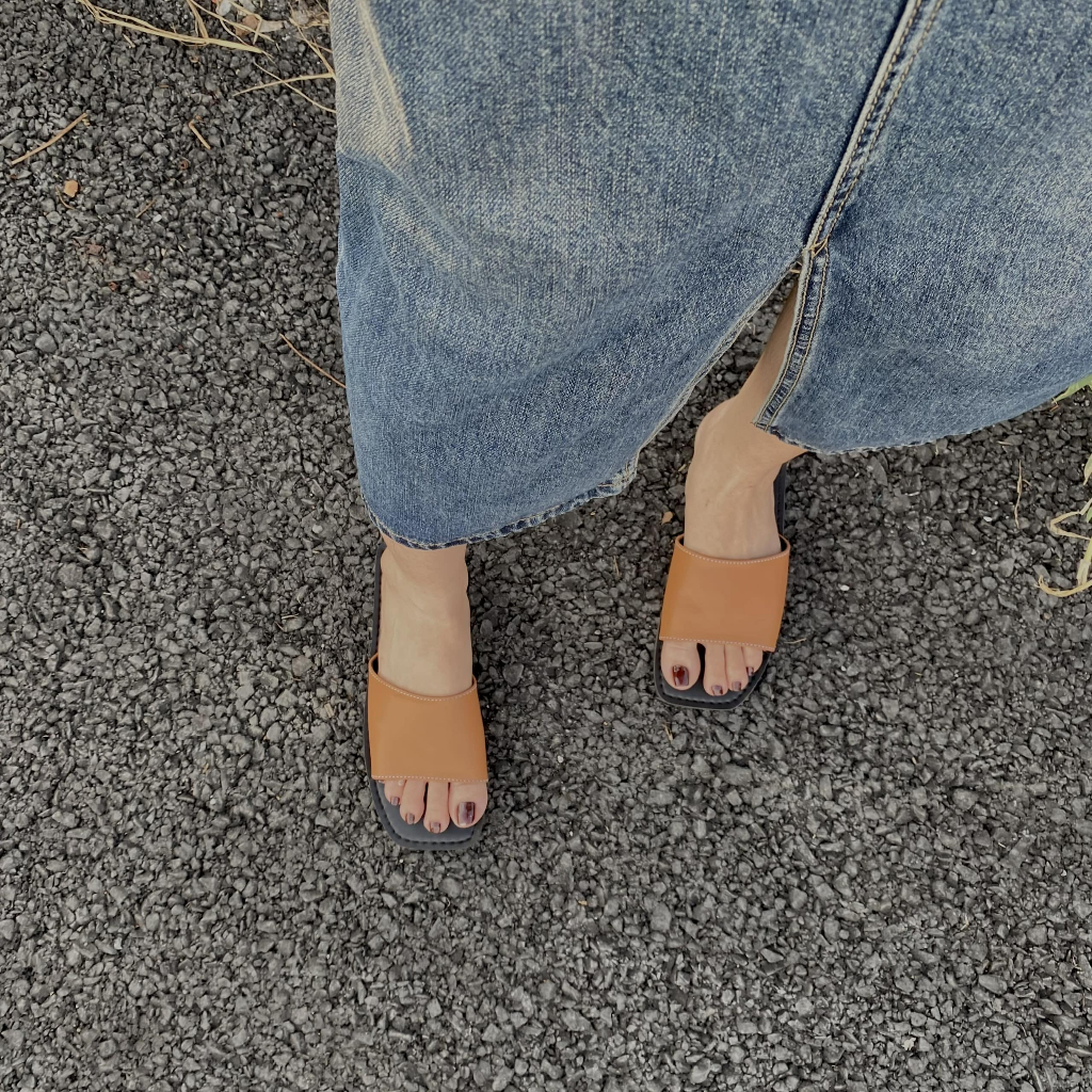Dép Nam, Nữ M15 Đế Khâu Mũi Vuông Basic 3 Màu Trắng, Đen, Cam Đi Biển Size 34-42