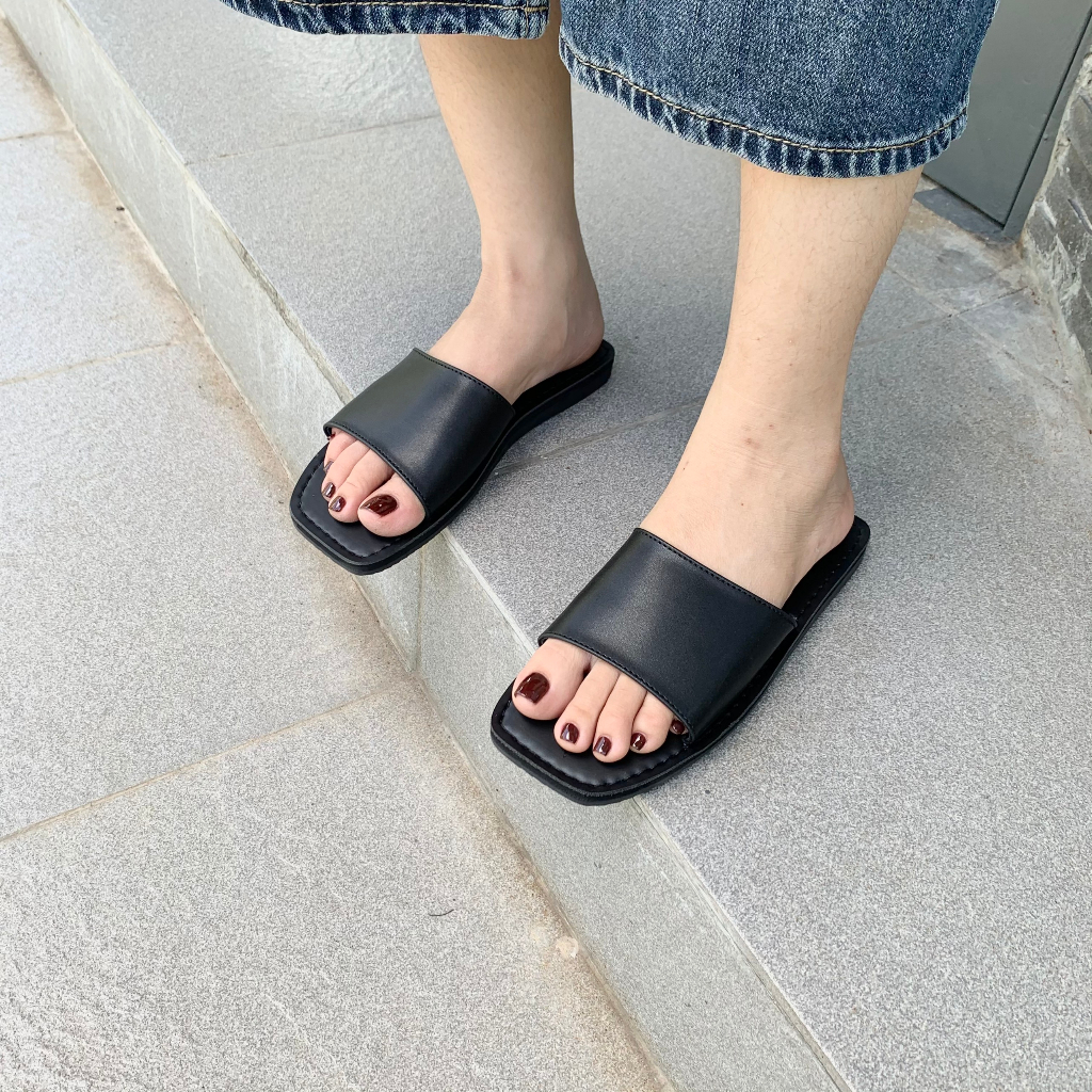 Dép Nam, Nữ M15 Đế Khâu Mũi Vuông Basic 3 Màu Trắng, Đen, Cam Đi Biển Size 34-42