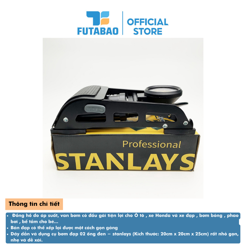 Bơm Đạp Chân Xe Đạp Xe Máy 2 Ống Xilanh Bền Đẹp Futabao