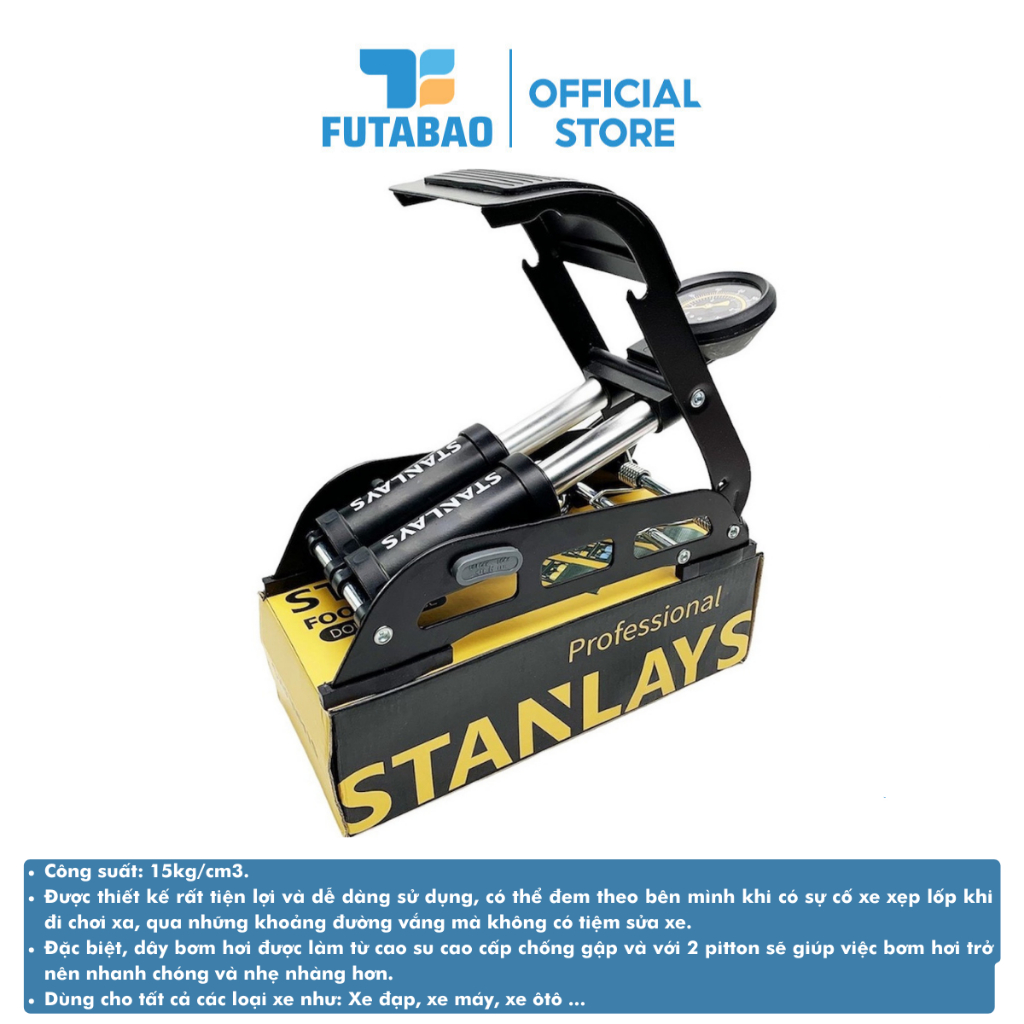 Bơm Đạp Chân Xe Đạp Xe Máy 2 Ống Xilanh Bền Đẹp Futabao