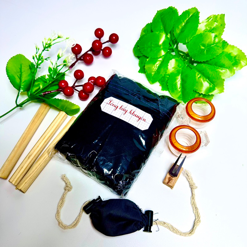 Lồng bẫy chim khuyên, hút mật, sâu, ốc mít, 5 màu phom mini kèm phụ kiện