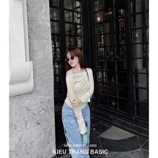 áo thun trễ vai dài tay