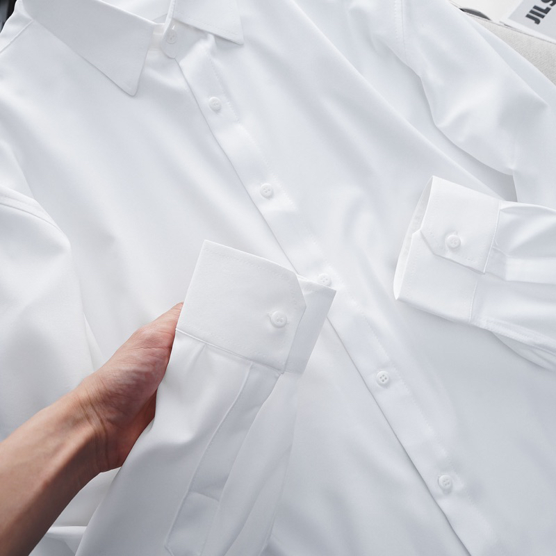 Áo sơ mi nam co giãn màu trắng tay dài Bigsize <