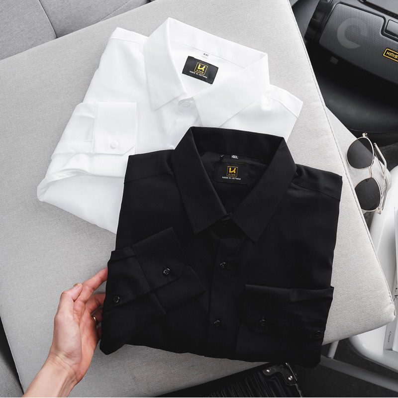 Áo sơ mi nam co giãn màu trắng tay dài Bigsize <