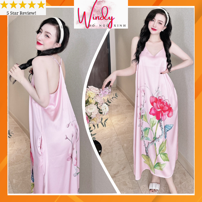 Đầm ngủ cánh tiên đẹp, váy nữmặc nhà xinh xắn vải lụa latin 3D mịn mát freesize dưới 62kg WINDY BOUTIQUE