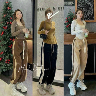 Quần Jogger nữ nhung tăm loại 1 quần boom phối sọc sườn chất vải nhung tăm dày dặn cao cấp