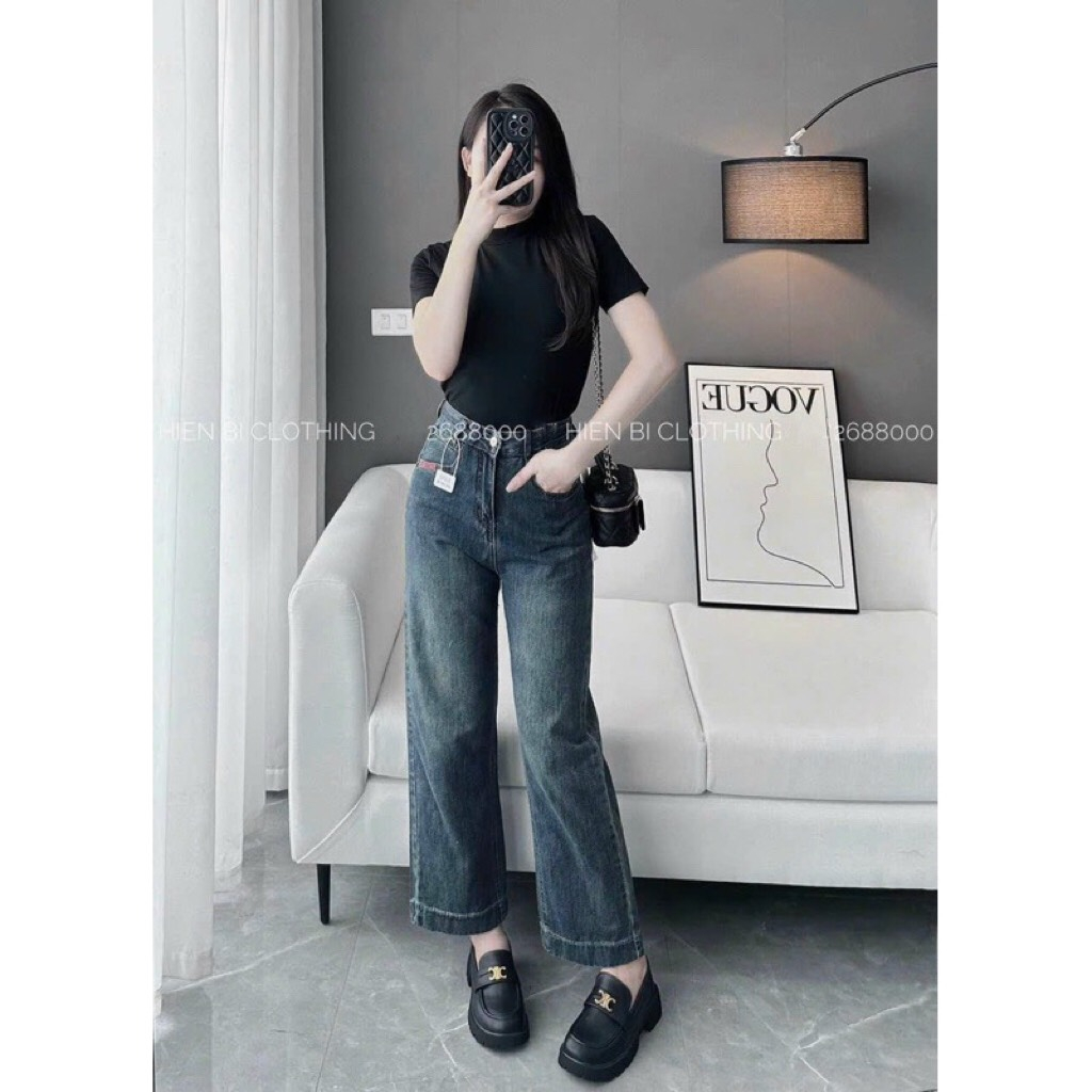 Quần Jeans denim suông thêu viền túi #911