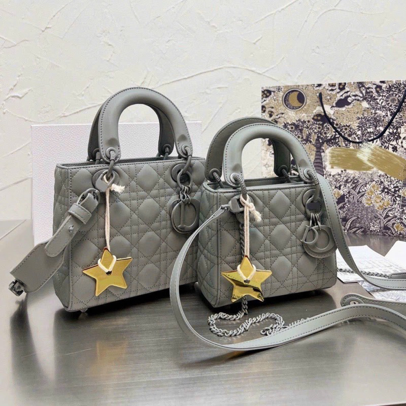 Túi xách nữ D Lady Matte Da thật tag full màu Fullbox nam châm 2 lớp 3 ô 5 ô  size 18 20