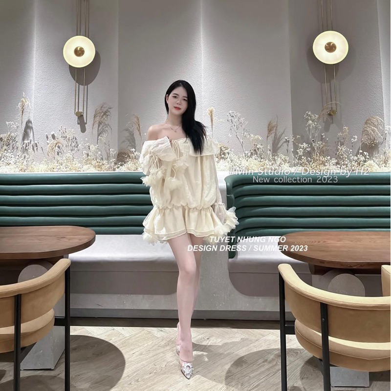 Váy tơ trễ vai hoa bèo ngực