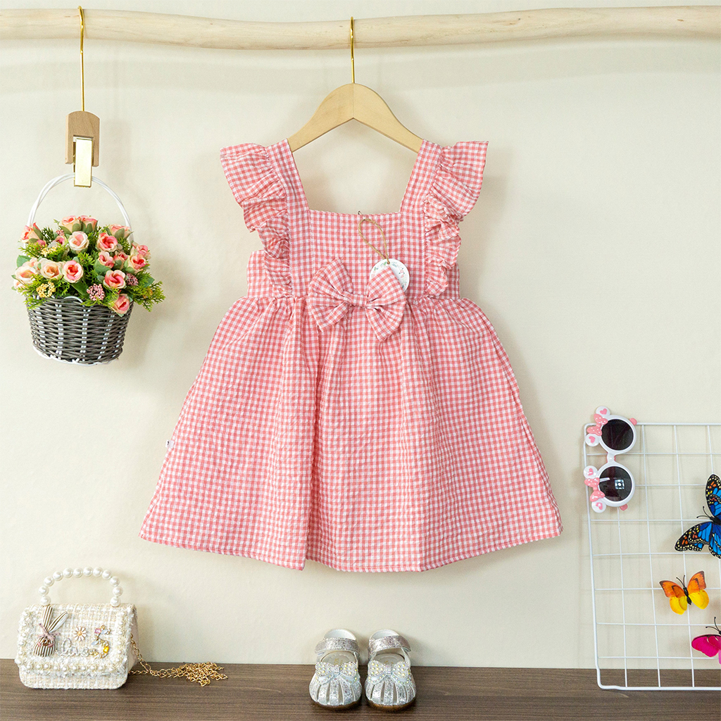 Váy bé gái, đầm bé gái kẻ Caro cánh tiên dễ thương cho bé