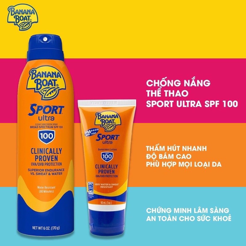 Bình Xịt Chống Nắng Thể Thao Banana Boat Sport  Chai 170ml / Hàng chuẩn Mỹ bảo vệ da và tia UV