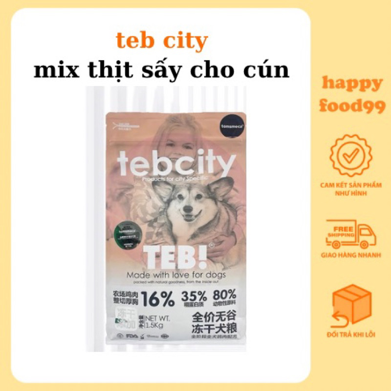 Hạt TEB City cao cấp cho chó túi 1.5Kg, mix topping thịt sấy dành cho chó mọi lứa tuổi