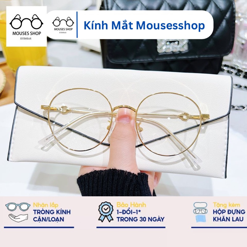 Gọng kính cận nam nữ Mousesshop chất liệu kim loại mắt tròn to thanh mảnh mã 2301