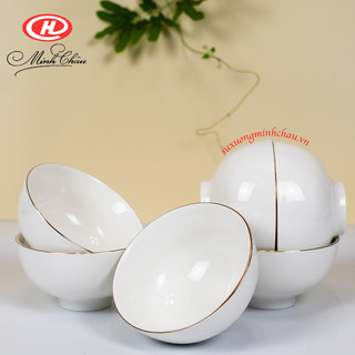 Bộ 6 bát cơm sứ minh châu viền vàng 12k 11cm - sứ minh châu - c06
