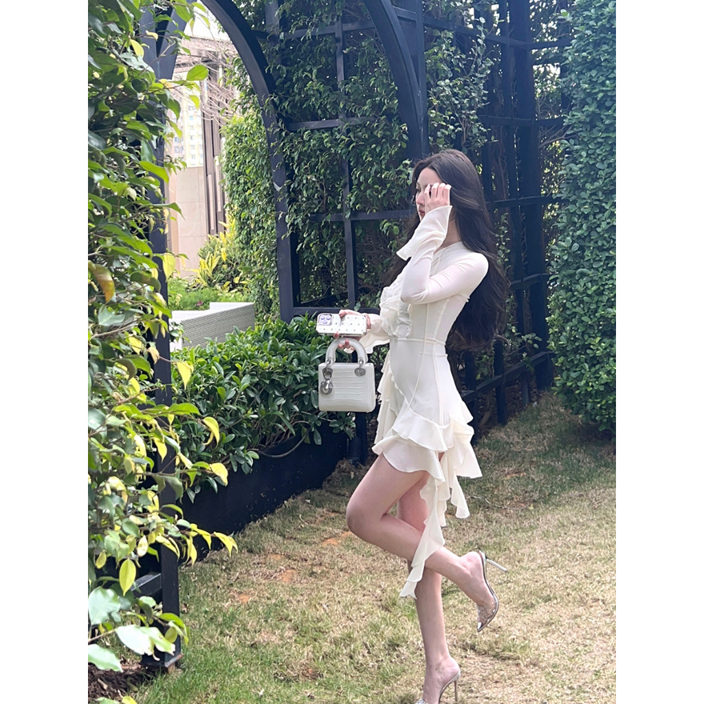 VÁY ĐẦM BODY DÁNG A PHỐI BÈO DÀI TAY LOE TGFASHION