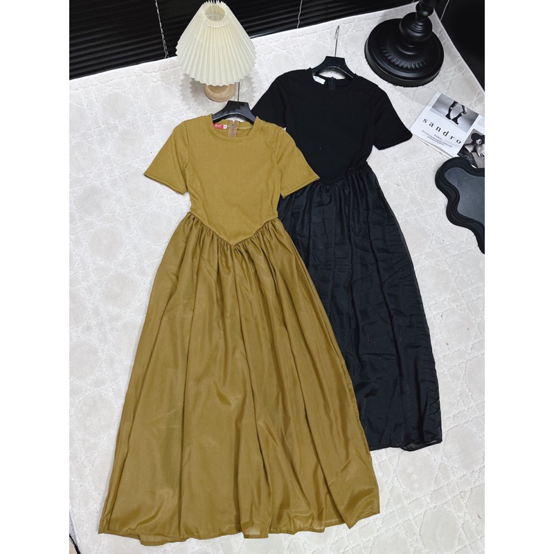 💥sỉ💥Váy bầu-váy cho con ti đen-rêu zíp phối tơ