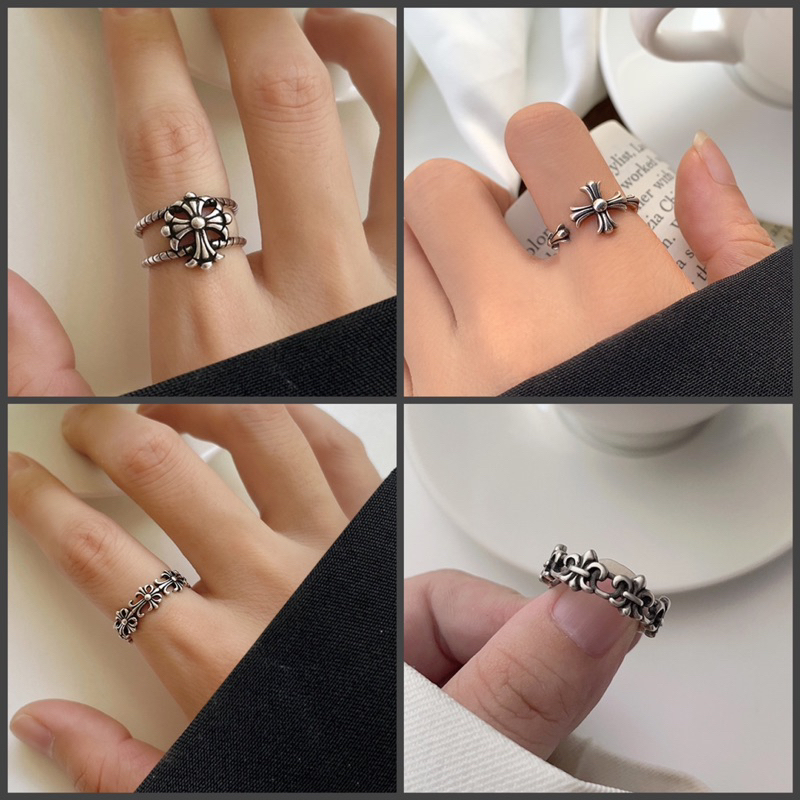 Nhẫn chrome heart bạc S925 titan thép không gỉ nam nữ freesize nhẫn chrome hearts thép titan N16