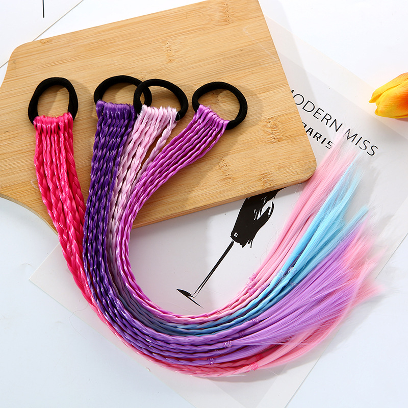 Dây cột tóc giả tết 8 nhánh đuôi ngựa dài 40 cm nhiều màu cho bé gái