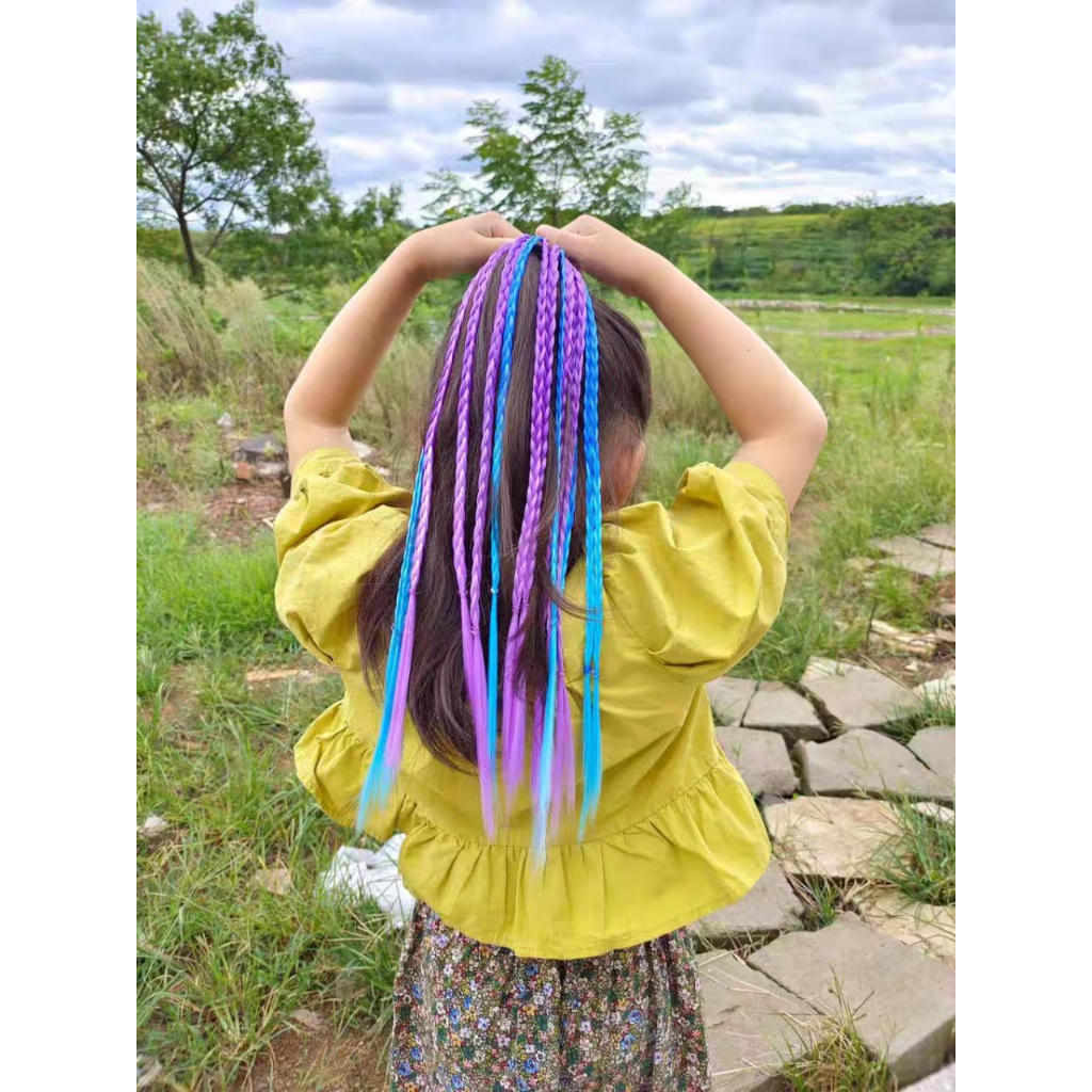 Dây cột tóc giả tết 8 nhánh đuôi ngựa dài 40 cm nhiều màu cho bé gái