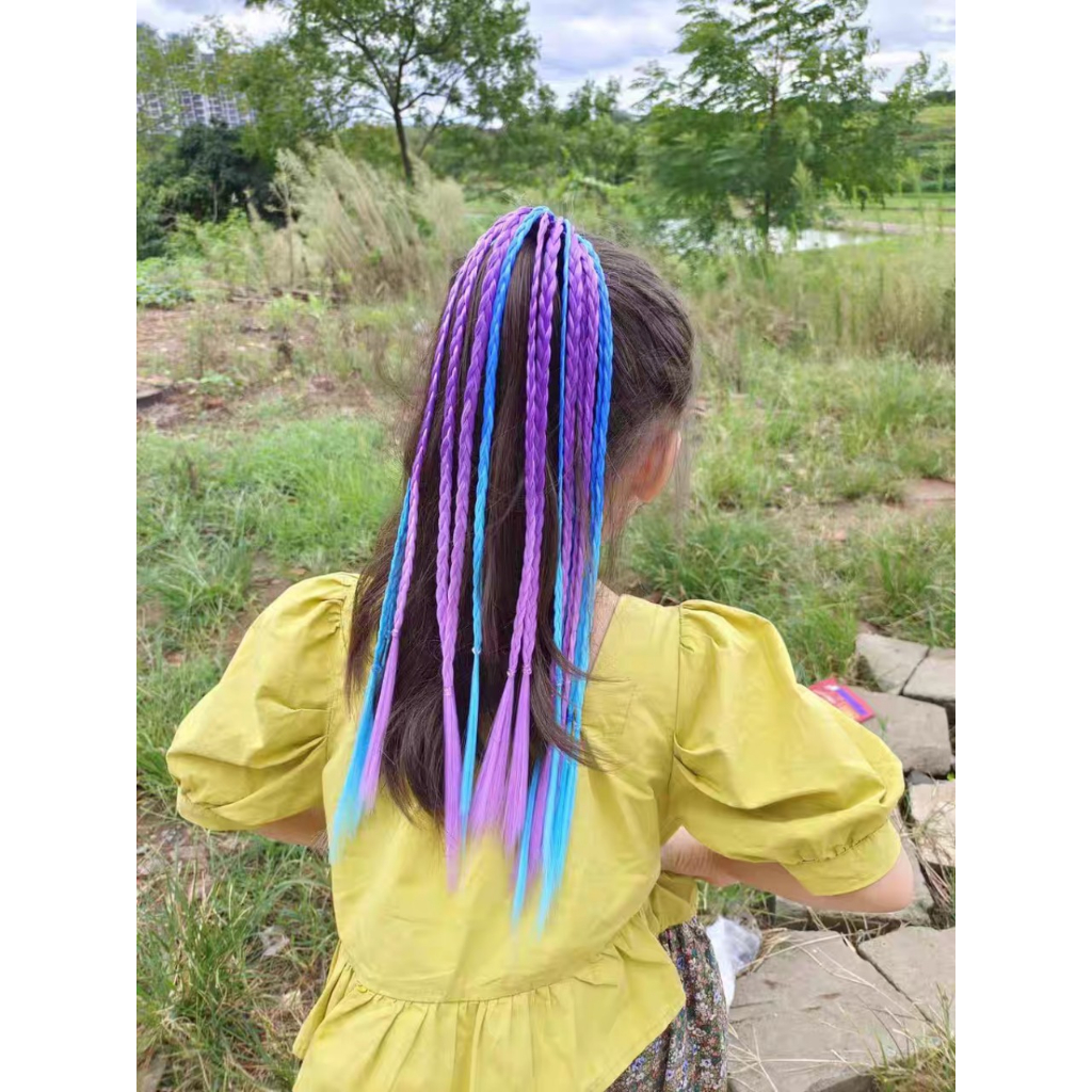 Dây cột tóc giả tết 8 nhánh đuôi ngựa dài 40 cm nhiều màu cho bé gái