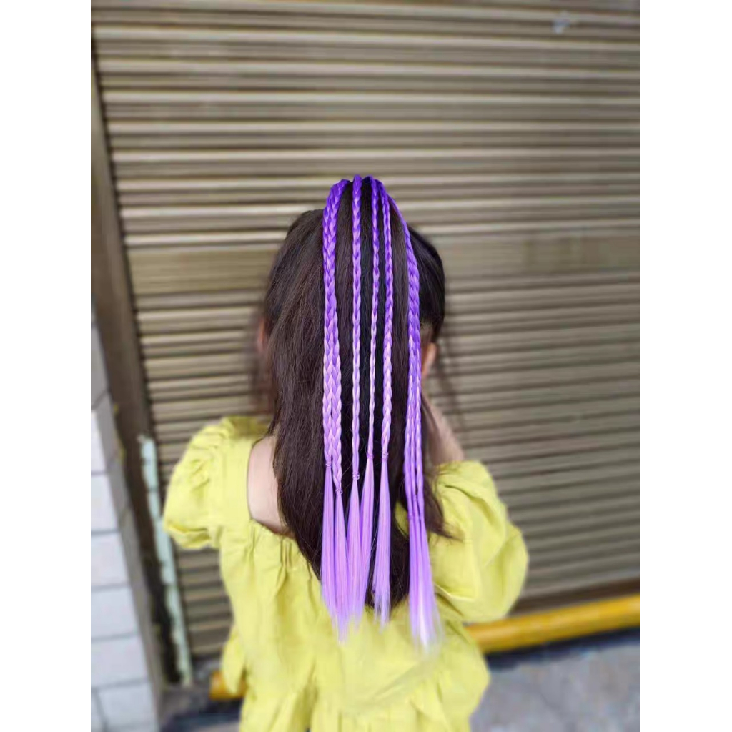 Dây cột tóc giả tết 8 nhánh đuôi ngựa dài 40 cm nhiều màu cho bé gái