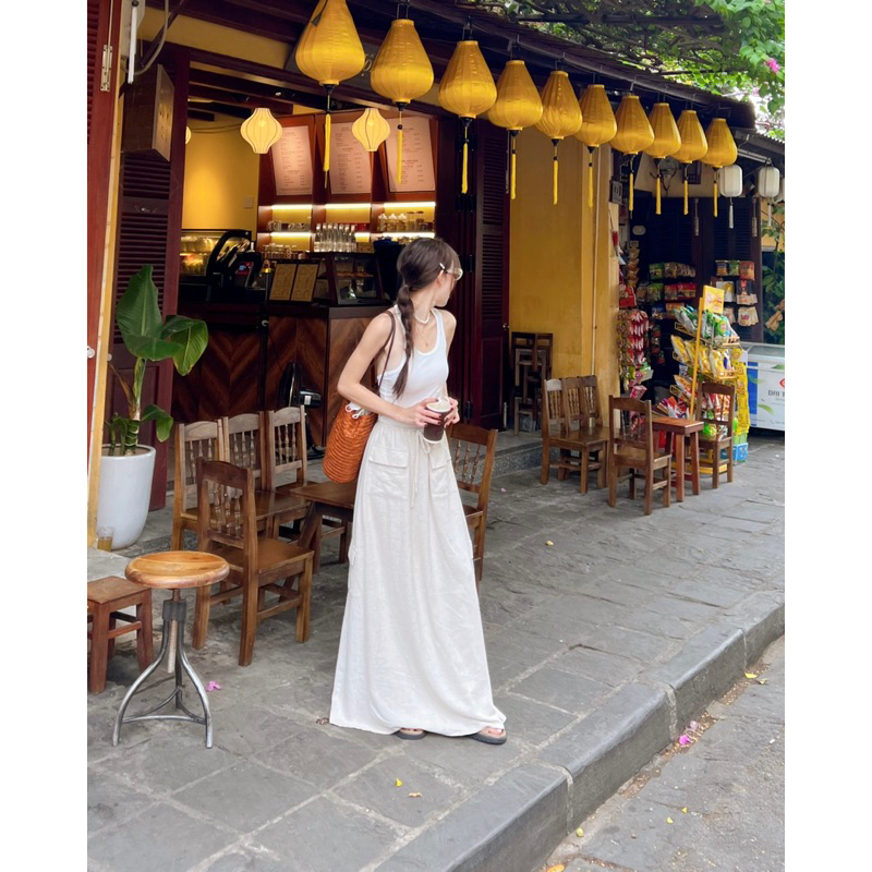 Ruly.studio - Chân váy Linen dày form dài be