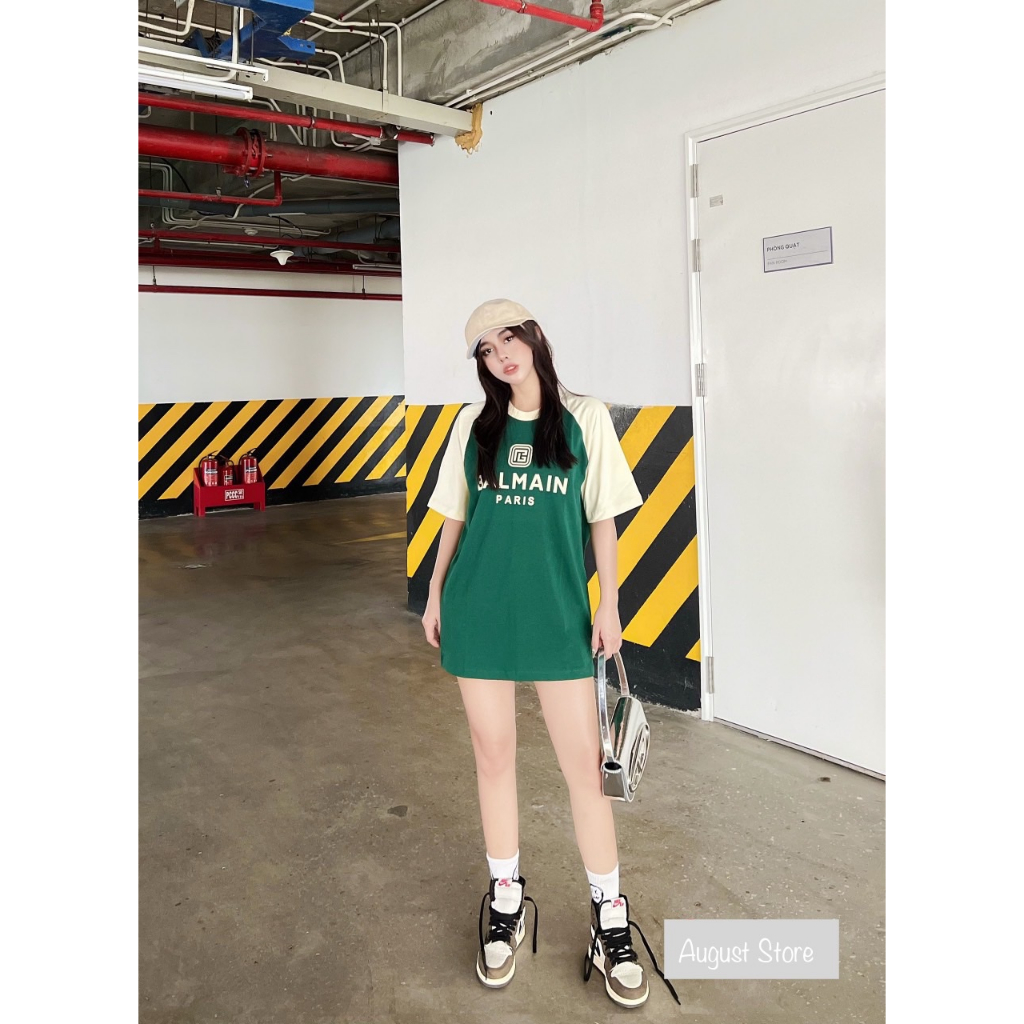 Áo Phông Balmain Paris Thun Cộc Tay Họa Tiết Dáng Rộng Giấu Quần Freesize