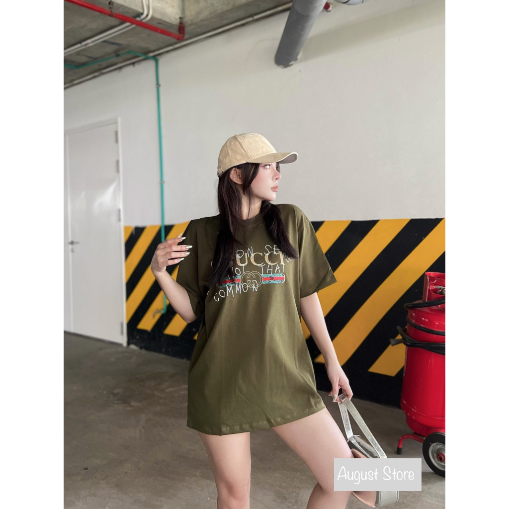 Áo Phông GC Chữ Ký Họa Tiết Thun Cộc Tay Dáng Rộng Giấu Quần Freesize