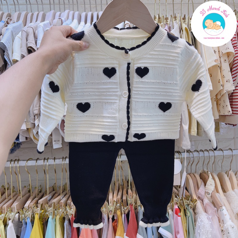 Bộ đồ len trái tim siêu xinh cho bé gái hàng QC