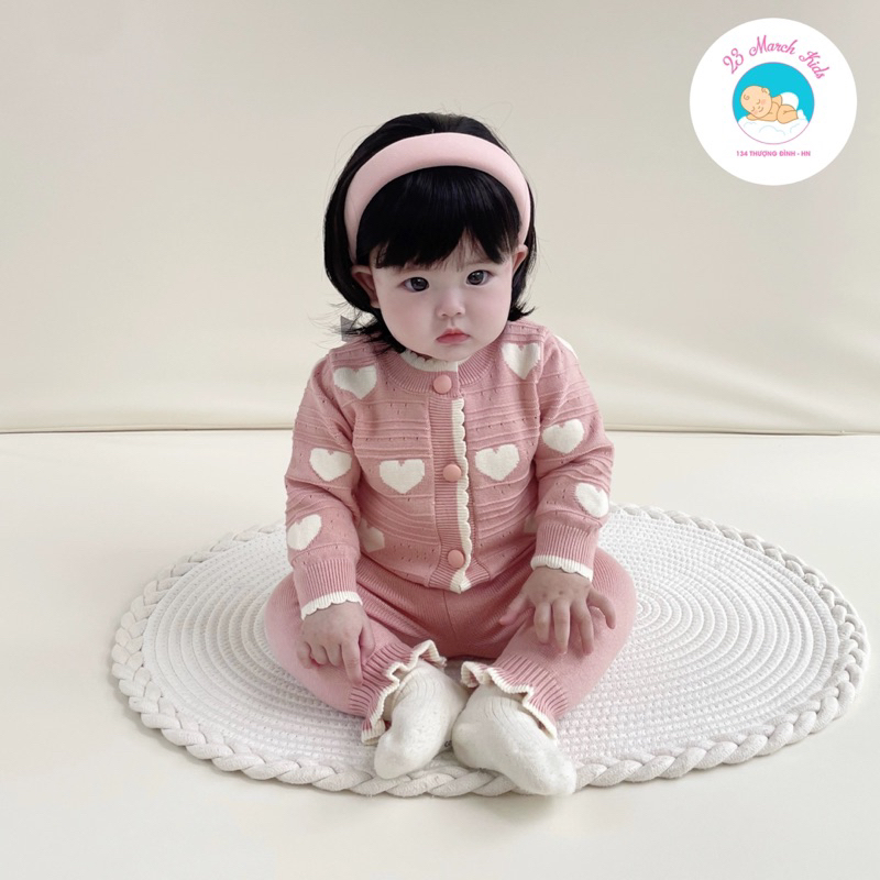 Bộ đồ len trái tim siêu xinh cho bé gái hàng QC
