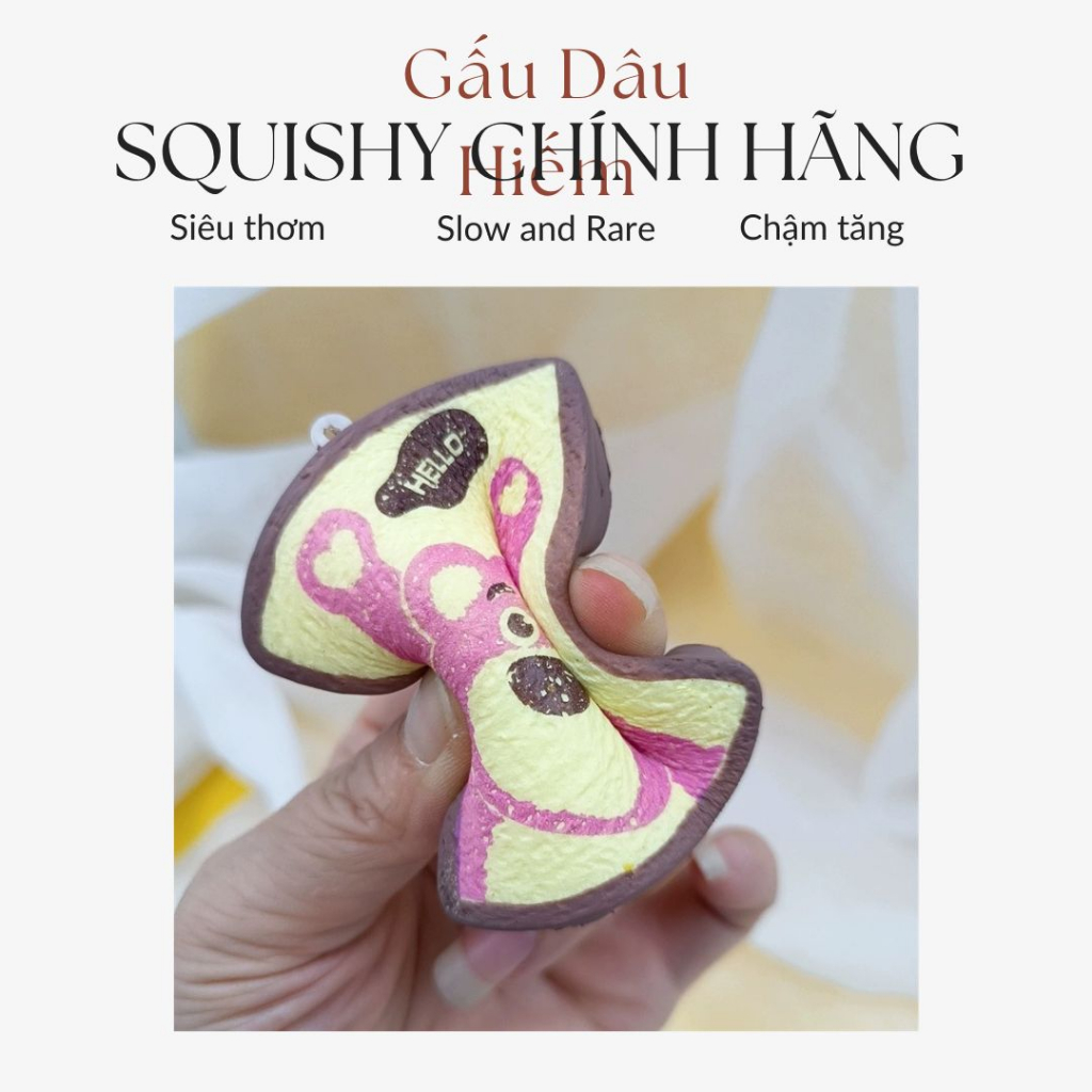 Đồ chơi squishy chính hãng gấu dâu đồ chơi bóp tay giảm stress căng thẳng chậm tăng hình vuông 6cm