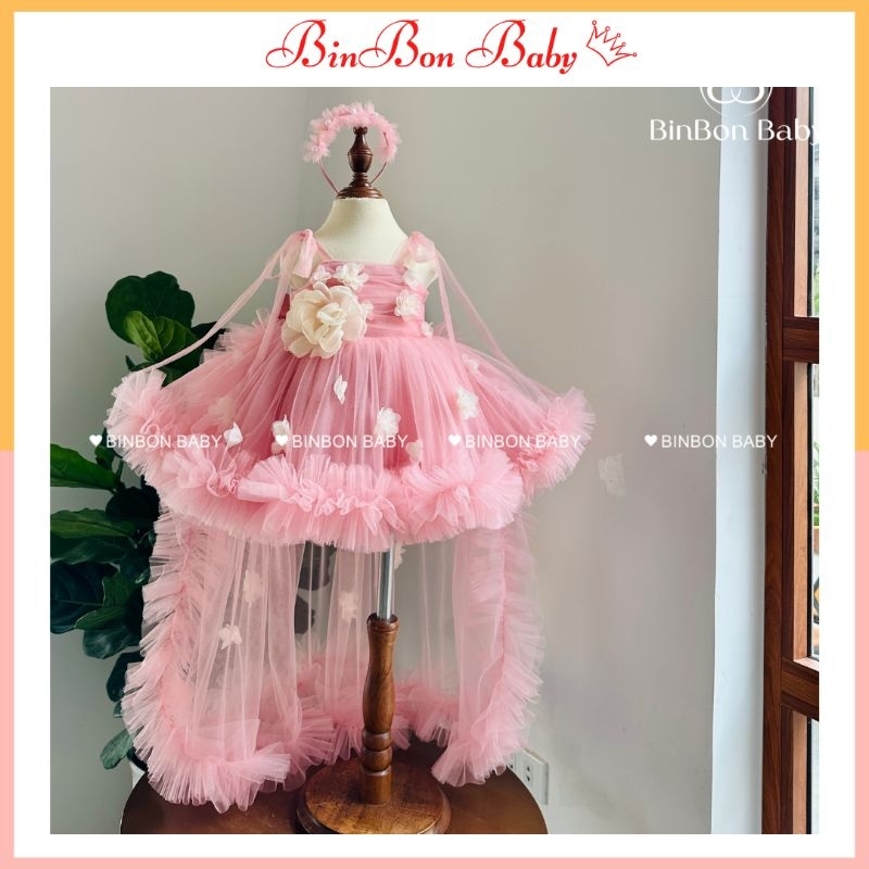 Váy công chúa cho bé BinBon Baby, đầm công chúa hoa dây cho bé gái