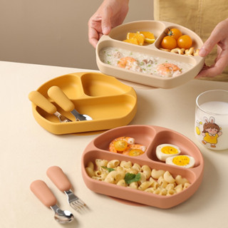 Khay ăn Dặm Silicon Có Đế Hít Chống Đổ 3 Ngăn Cho Bé - Khay ăn dặm chia ngăn