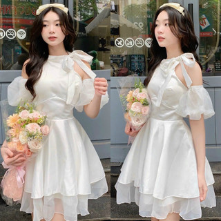 Đầm phối voan tafta tay phồng chiết eo xinh xắn công chúa Cini Dress