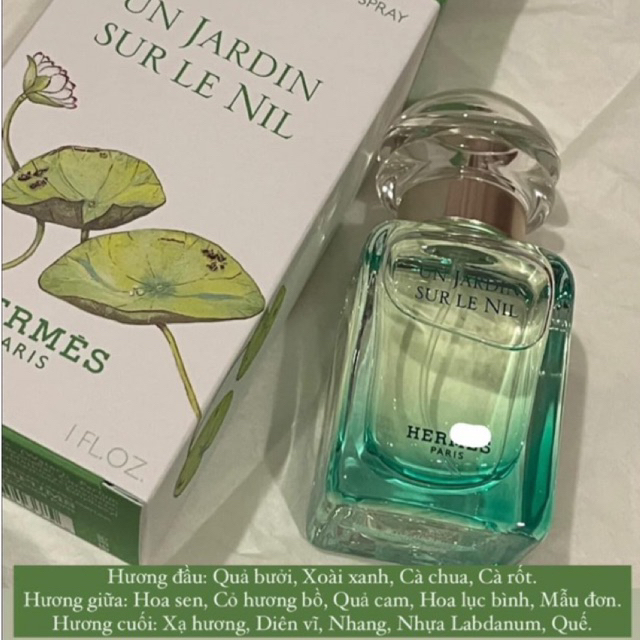 Nước hoa HERMES Un Jardin sur Le Nil Unisex 30ml fullbox hương hoa sen mùa hè thơm dịu nhẹ