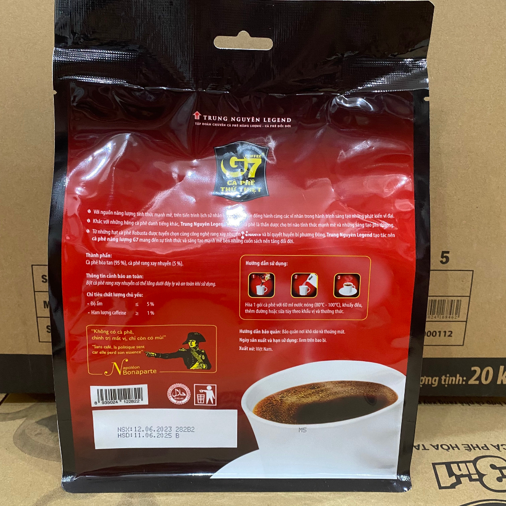 Cà phê G7 Trung Nguyên hòa tan Đen không đường bịch 100 gói