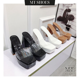 Guốc cao gót 12P đúp mũi quai ngang mica kiểu dáng sang chảnh cực tôn dáng Dép cao gót MT Shoes