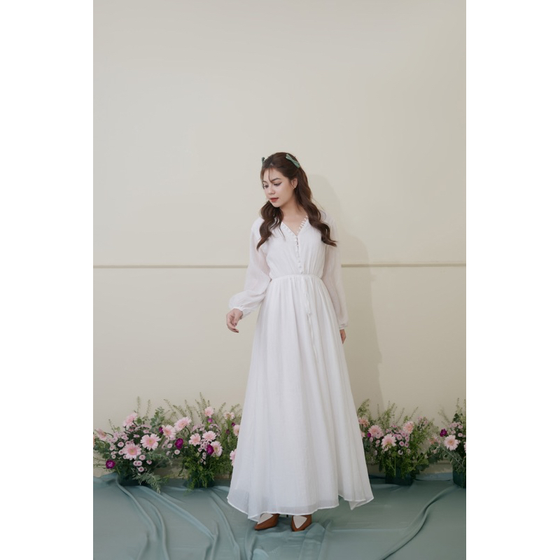 Ruly.studio - Đầm tay bồng form dài đũi nhăn