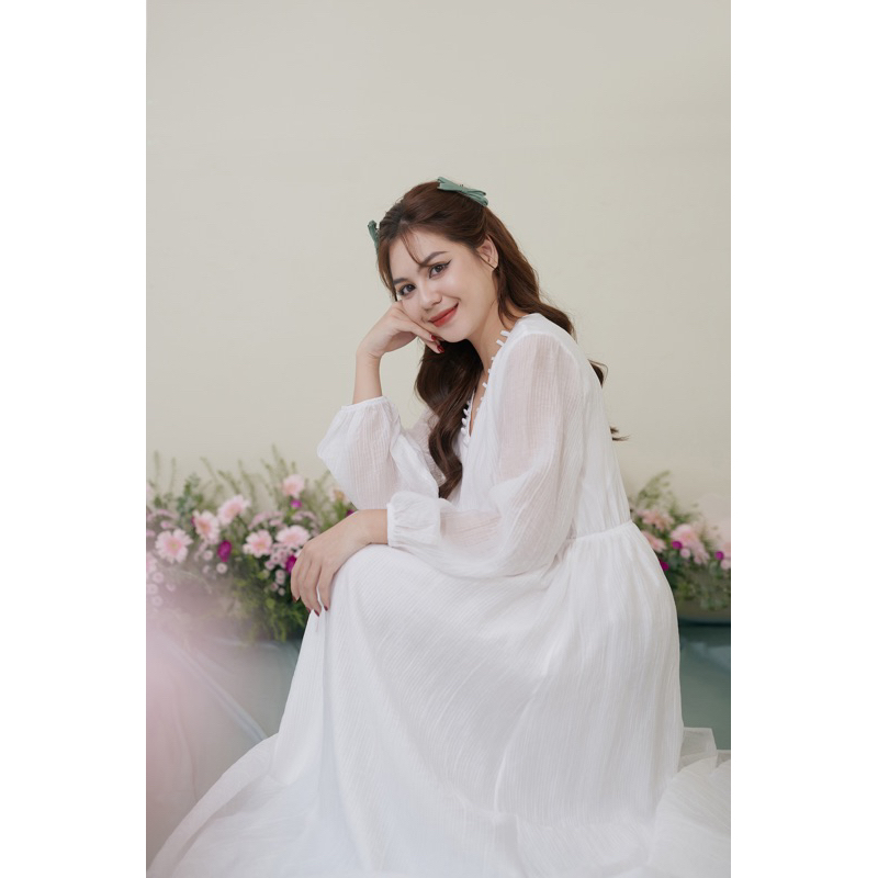 Ruly.studio - Đầm tay bồng form dài đũi nhăn