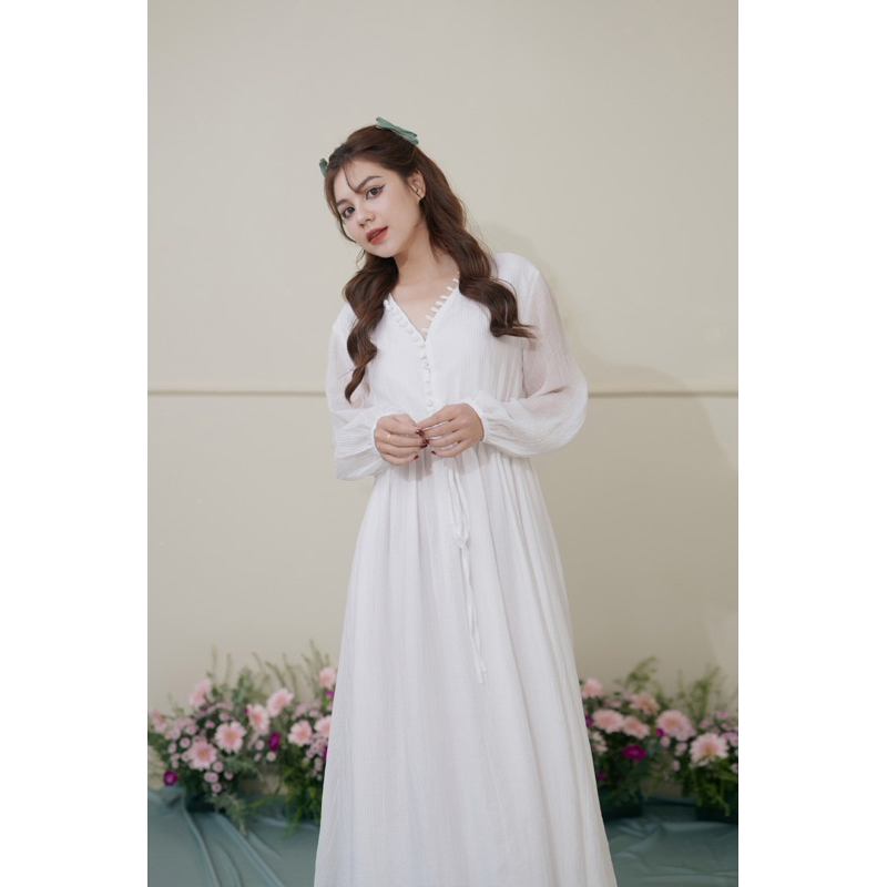 Ruly.studio - Đầm tay bồng form dài đũi nhăn