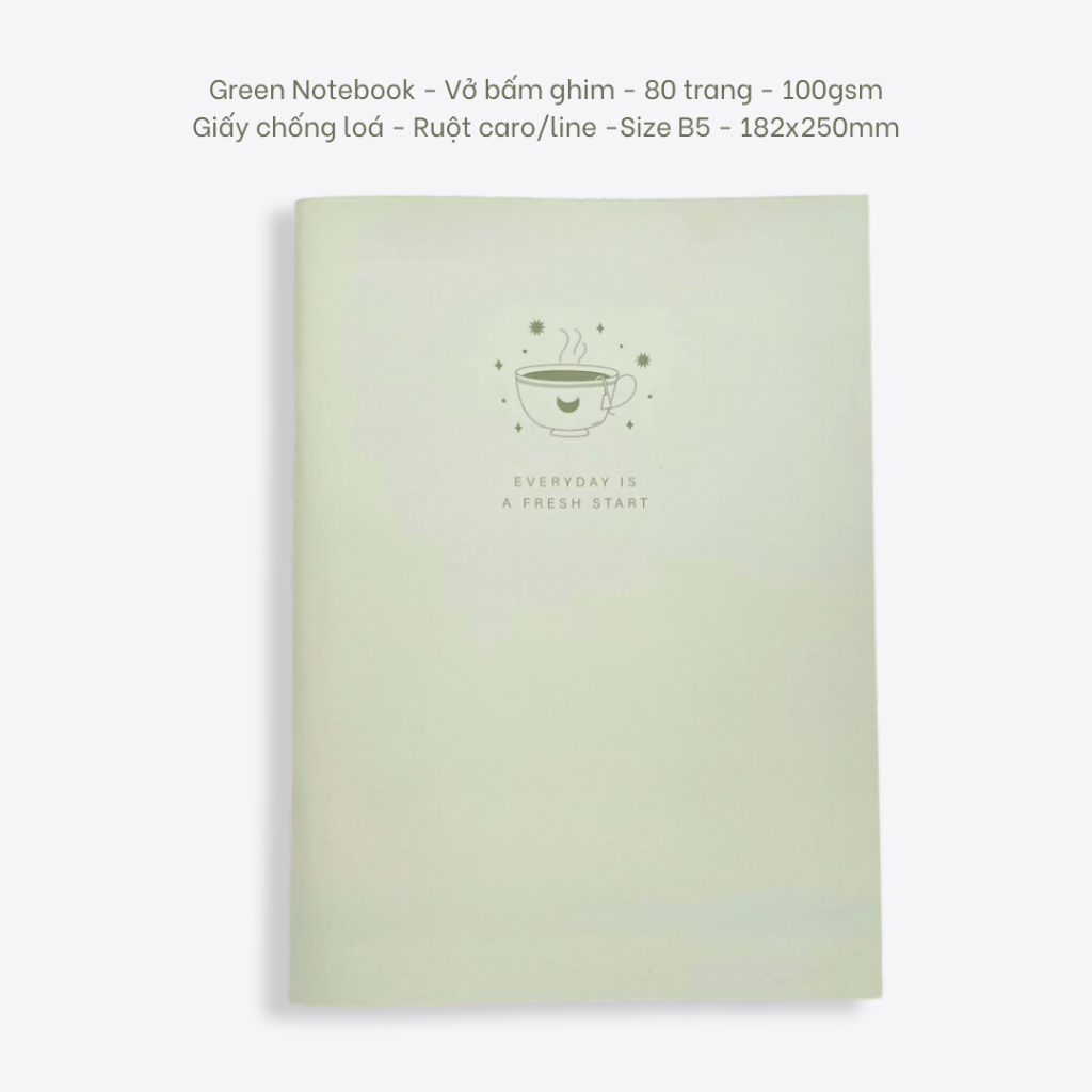 Vở kẻ ngang, vở caro ô vuông size B5, Green Pastel Notebook, Tập viết bài học sinh ruột dot grid, line kẻ dòng
