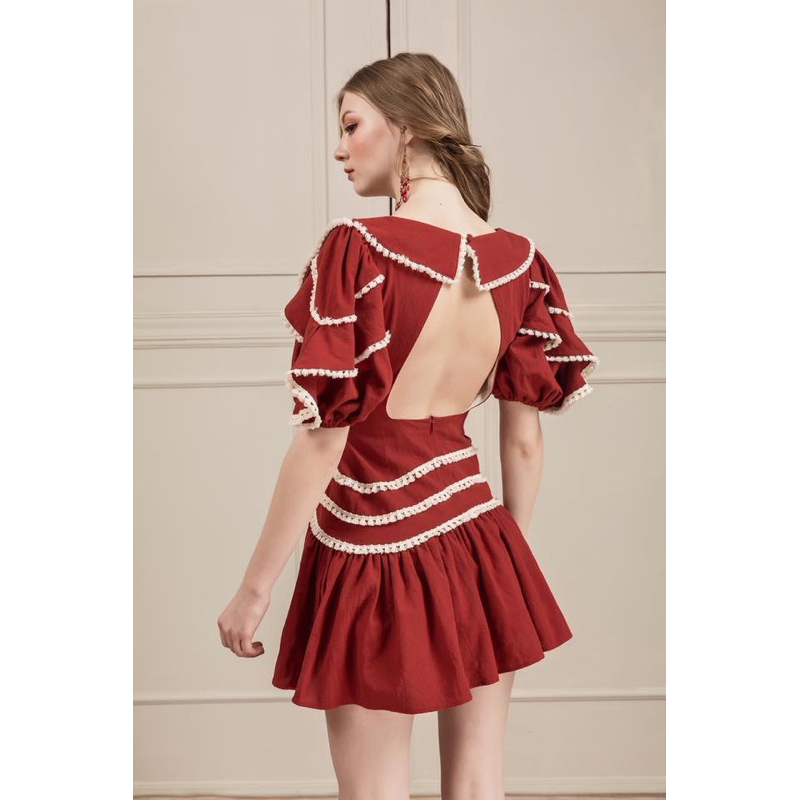 Thanh lý đầm Sò Vintage phong cách boho tay phồng hở lưng