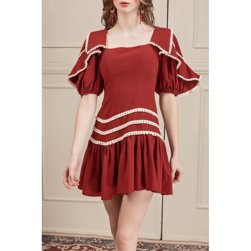 Thanh lý đầm Sò Vintage phong cách boho tay phồng hở lưng