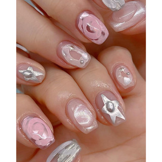 Mẫu nailbox thiết kế - móng úp tráng gương bạc hồng