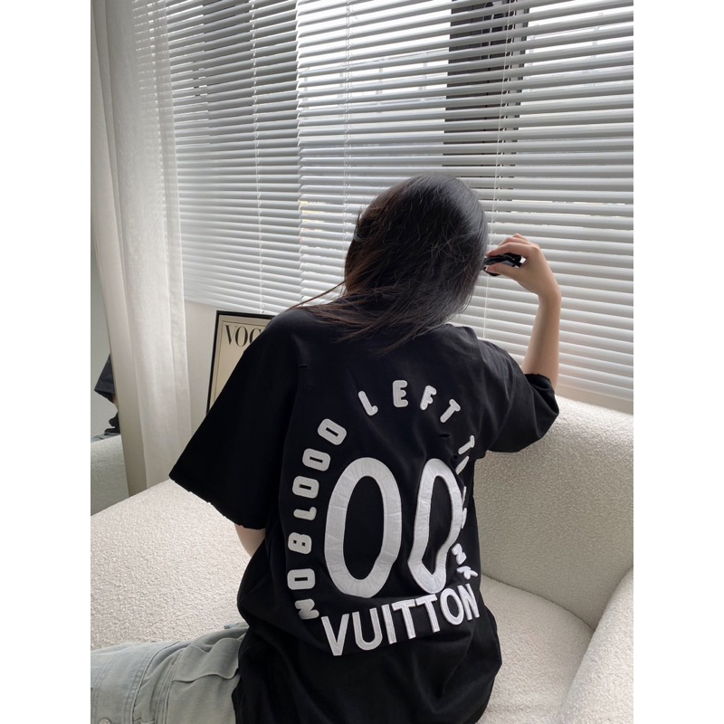 Áo thun - Louis Vuitton - LV 00 chữ thêu da black and white